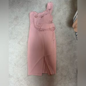 Pink, one shoulder Amazon dress. Ecowish